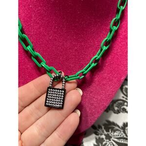 By Alexa Rae green enamel with gun metal locket necklace